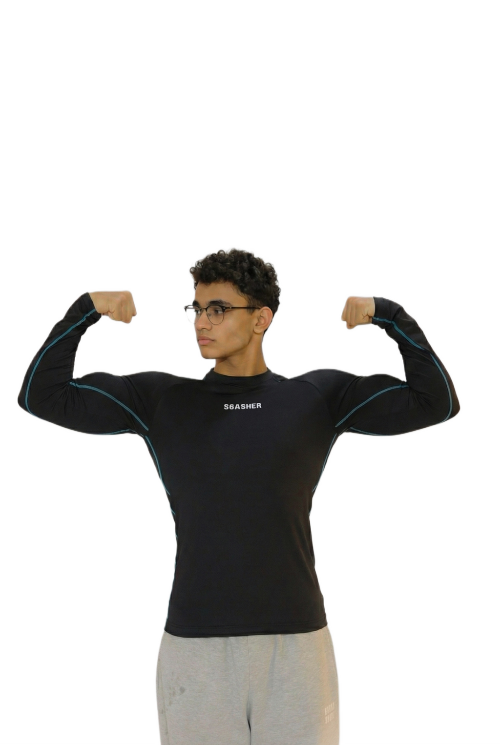 Long sleeve compression -Black- blue line
