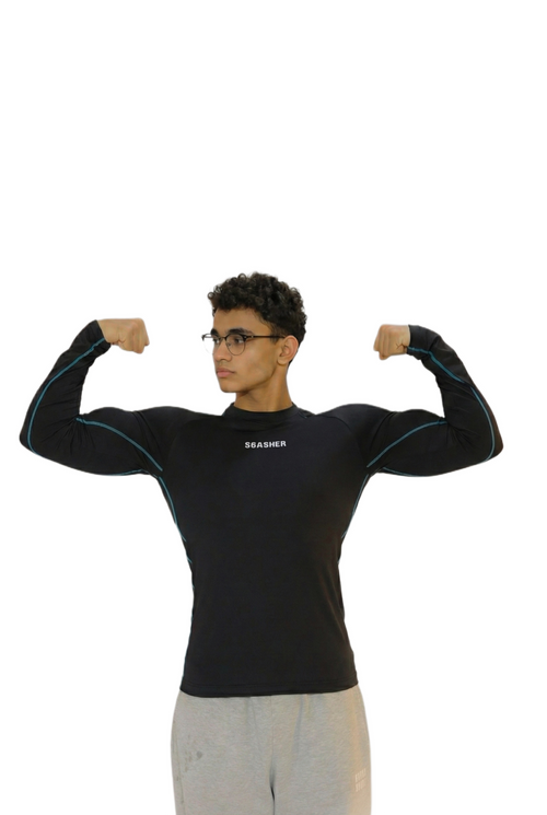 Long sleeve compression -Black- blue line