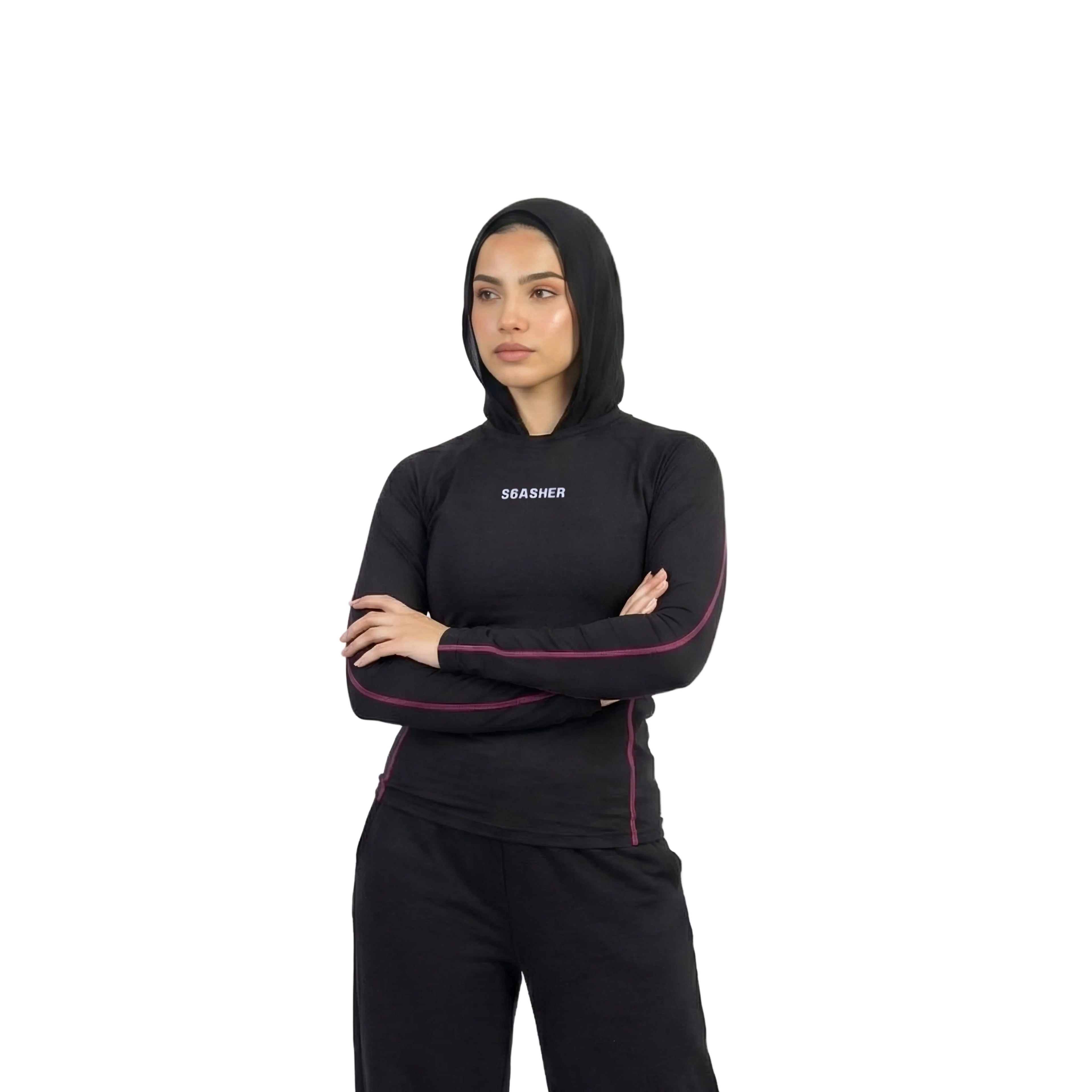 Long sleeve compression - Black-pinky line