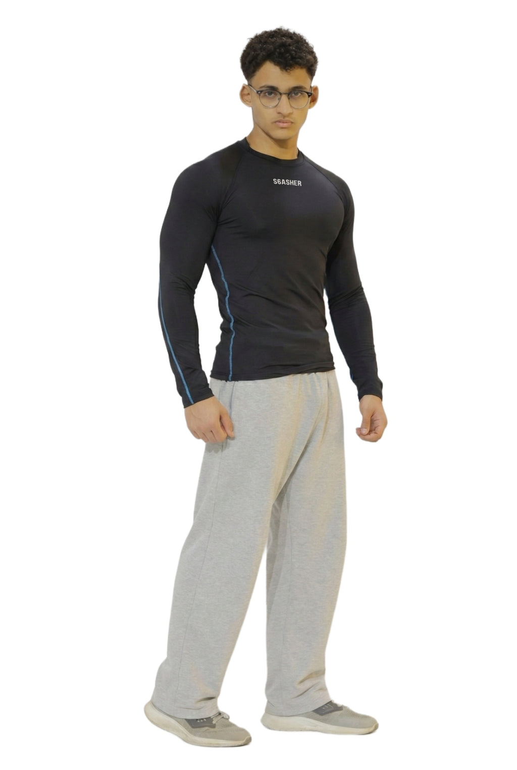 Long sleeve compression -Black- blue line
