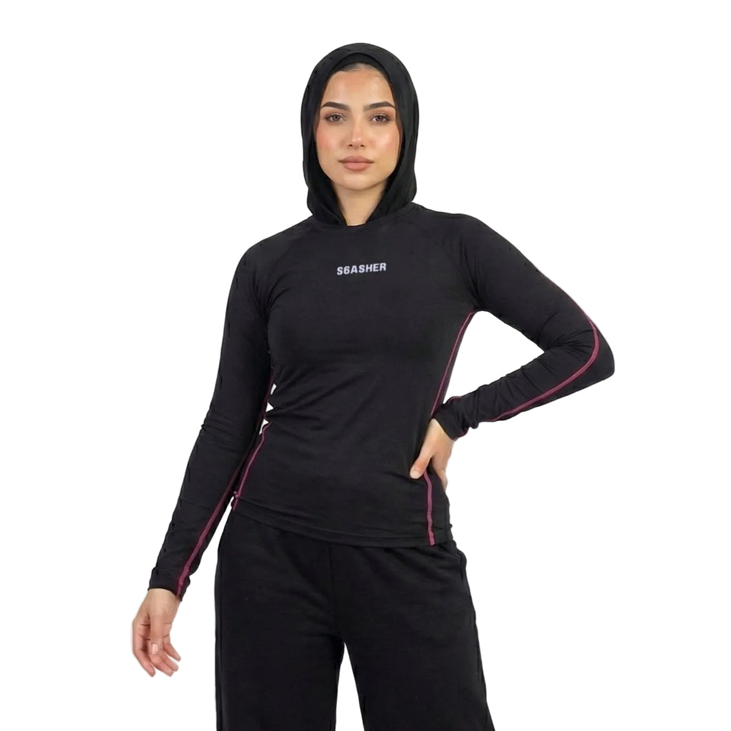 Long sleeve compression - Black-pinky line