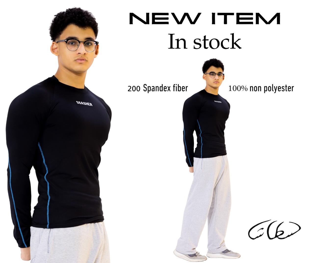 Long sleeve compression -Black- blue line